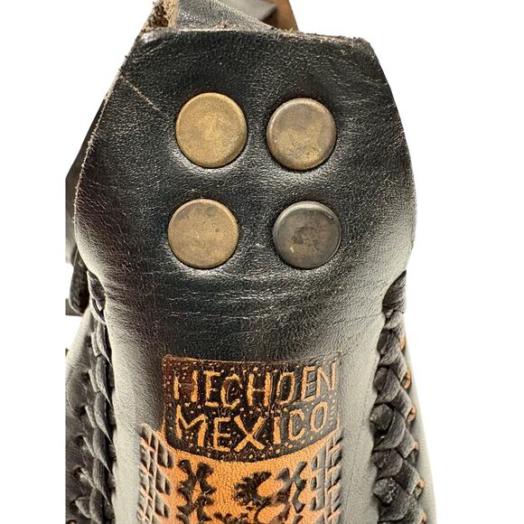 Vintage Leather Crossbody Bag Handmade in Mexico - Red Beige Black - Mint Cond! - Picture 8 of 11